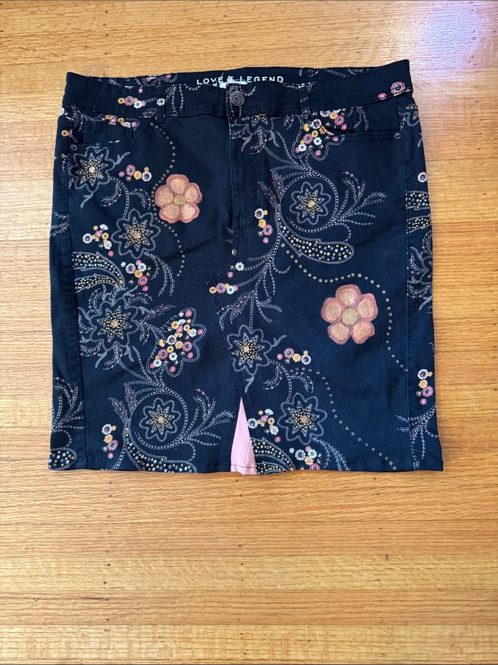 Relove Love & Legend Black Floral Hand Painted Mini Skirt